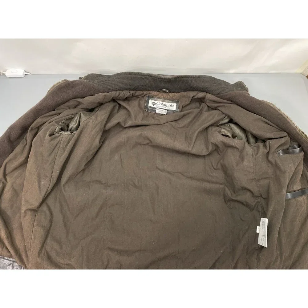 Columbia Faux Leather Bomber Jacket Aviator Distressed Full Zip Brown Mens L